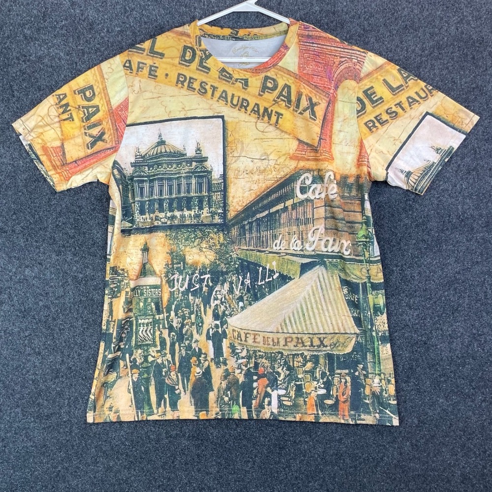 Steven Land Cafe De La Paix Paris All Over Print T-Shirt Men's XL Multicolor